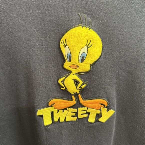 Vintage Looney Tunes Tweety Bird Patch Navy Blue Crewneck Sweater Unisex Medium - Picture 2 of 6